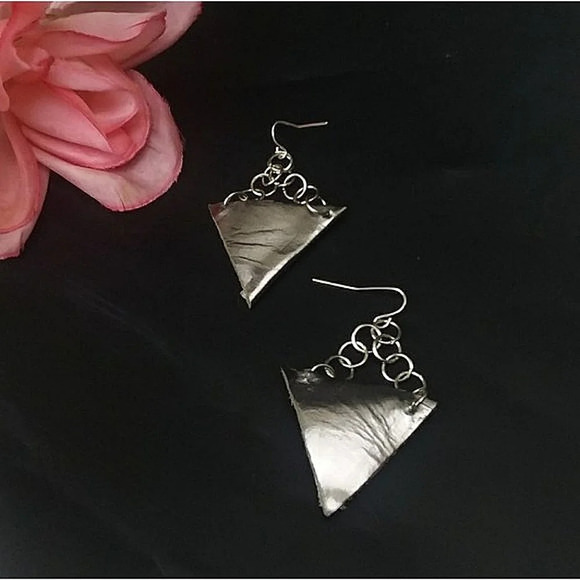 Metallic Leather Triangle Geometric Drop Earrings - Picture 1 of 4
